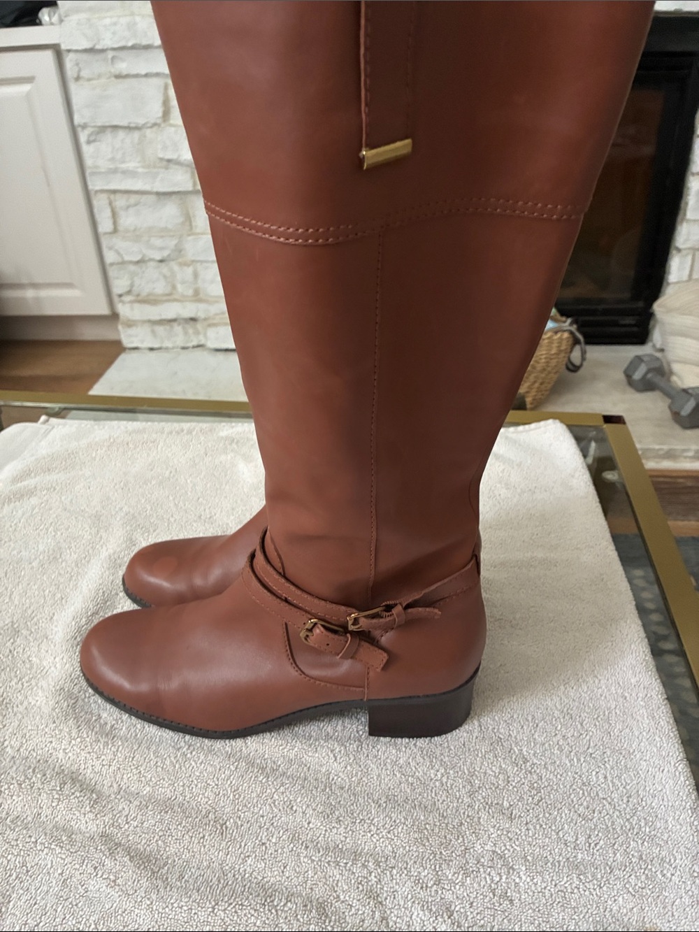 Bandolino Tall Riding Boots in Chestnut Brown with Gold Accent